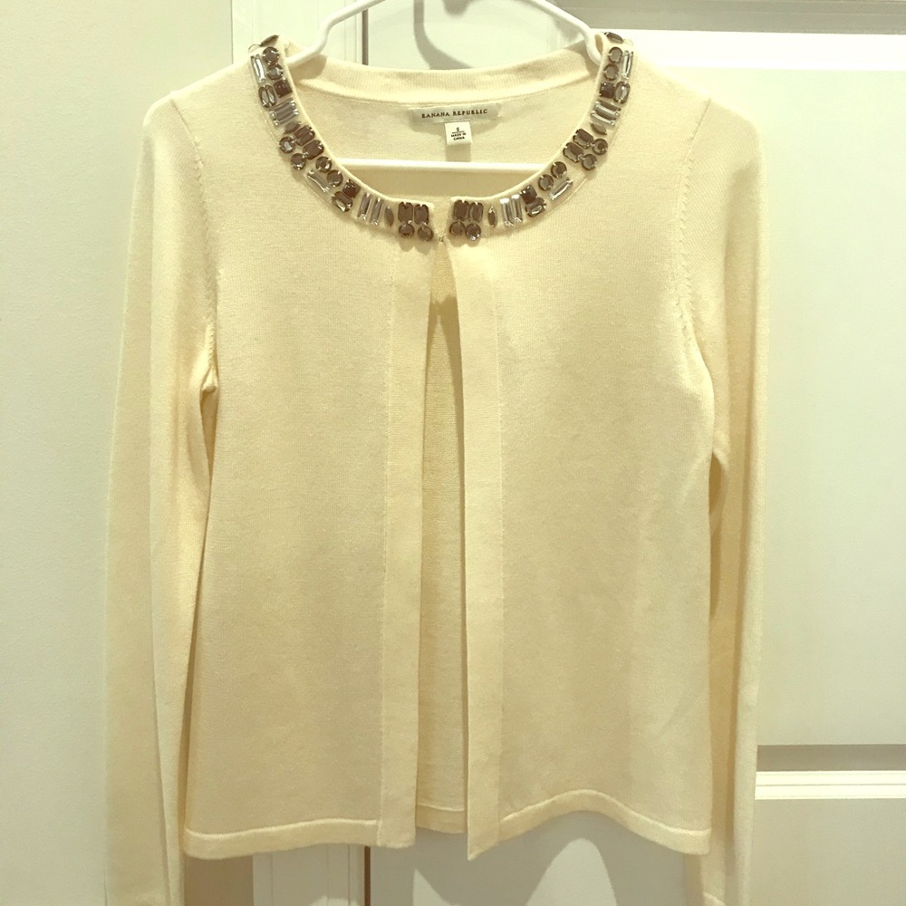 NWT Banana Republic Winter White Jeweled Cardigan